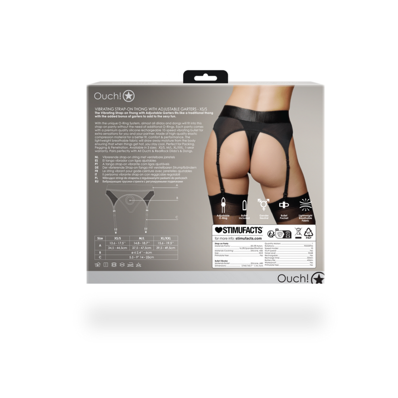 Vibrating Strap-on Thong with Adjustable Garters - XS/S - Black