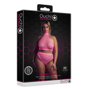 Col Montant et Jupe Taille Haute - Grande Taille - Rose Fluo