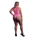 Col Montant et Jupe Taille Haute - Grande Taille - Rose Fluo