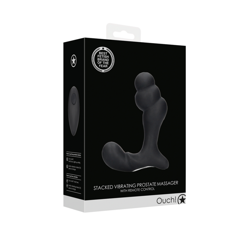 Stacked Vibrating Prostate Massager with Remote Control - Black