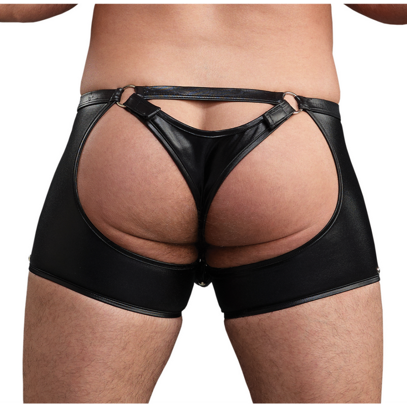 Poseidon - Shorts with Open Crotch and Back with Detachable Thong - L/XL - Black