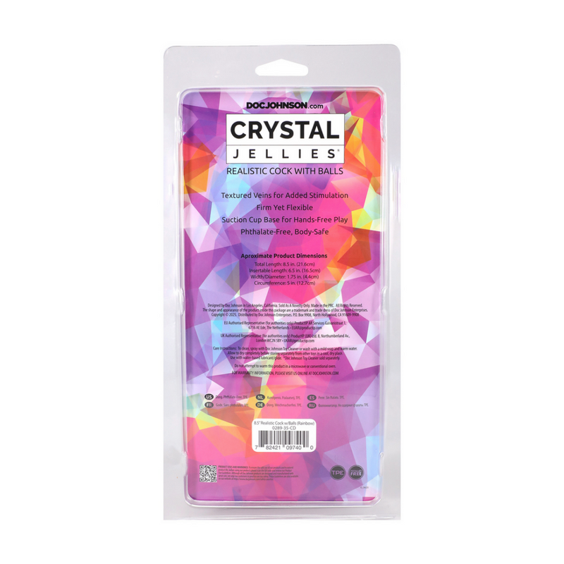 Pénis Réaliste avec Testicules - 8,5 / 21,6 cm - Arc-en-ciel