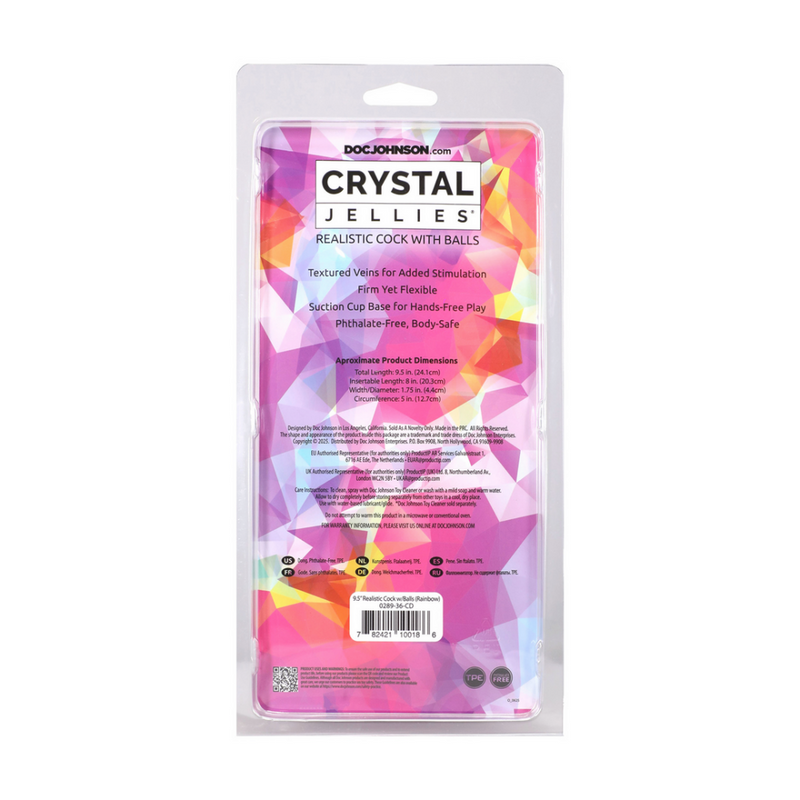 Pénis Réaliste avec Testicules - 9,5 / 24,1 cm - Arc-en-ciel