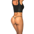 String Y-Back en simili cuir - S/M - Noir effet mouillé