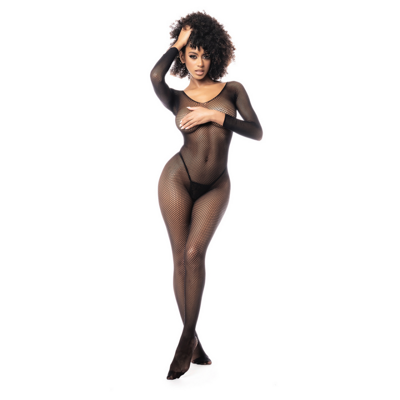 Body en résille à manches longues - Taille unique - Noir