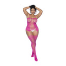 Bodystocking en résille avec encolures et bretelles - Taille reine - Rose