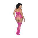 Bodystocking en résille avec encolures et bretelles - Taille reine - Rose