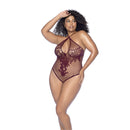 Body en résille florale - Taille reine - Cerise