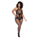 Haut à nouer et bodystocking floral sans entrejambe - Taille reine - Noir