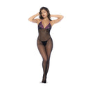 Ensemble Bodystocking en Résille et Dentelle - Taille Unique - Noir/Violet