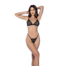Ensemble en dentelle avec strass en deux pièces - Taille unique - Noir/Strass