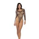 Body en résille à manches longues avec strass - Taille unique - Noir/Strass