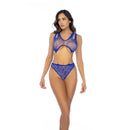 Body en résille léopard avec chaîne - Taille unique - Bleu
