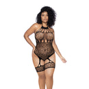 Body en résille à col halter léopard - Taille reine - Noir