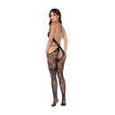 Bodystocking en résille florale - Taille unique - Noir