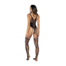 Bodystocking en résille florale - Taille unique - Noir
