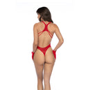 Body en résille à coupe ouverte avec gants - Taille unique - Rouge