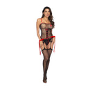 Bodystocking en résille d'infirmière avec poignets - Taille unique - Noir/Rouge