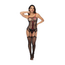 Bodystocking en résille d'infirmière avec poignets - Taille unique - Noir/Rouge