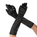 Gants d'opéra en satin avec strass - Taille unique - Noir/Strass