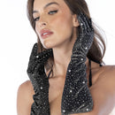 Gants d'opéra en satin avec strass - Taille unique - Noir/Strass