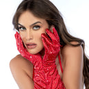 Gants d'opéra en satin avec strass - Taille unique - Rouge/Strass