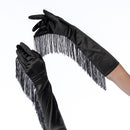 Gants d'opéra en satin à franges - Taille unique - Noir