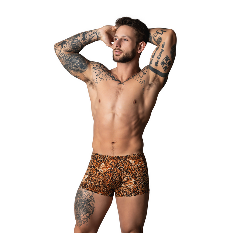 Pantalón Corto con Anillo Negro - L - Leopardo Marrón