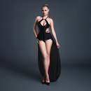 Take Me - Bodysuit en vinyle et maille effet latex avec jupe coquette - L - Noir