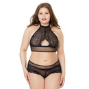 Haut Halter en résille et short taille haute - Grande taille