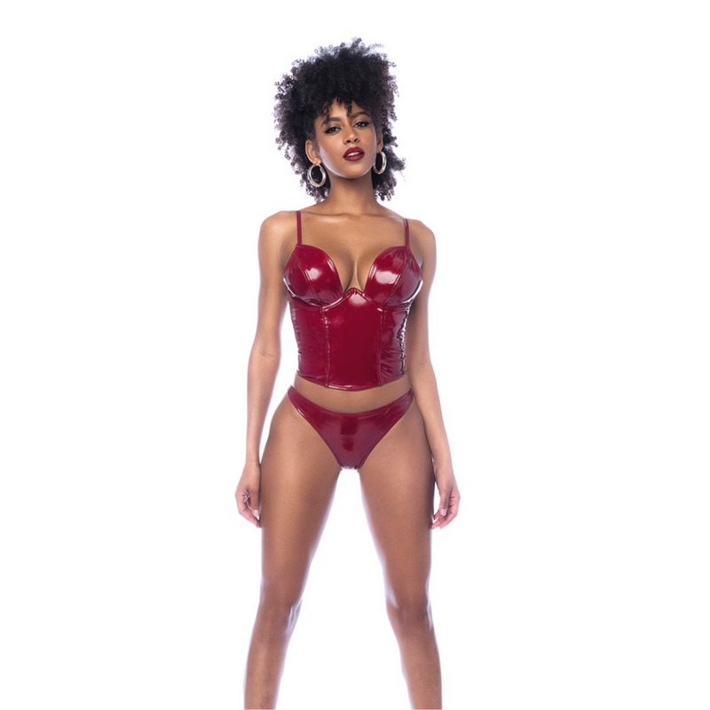 Ensemble Bustier Deux Pièces - M - Rouge Vin Brillant