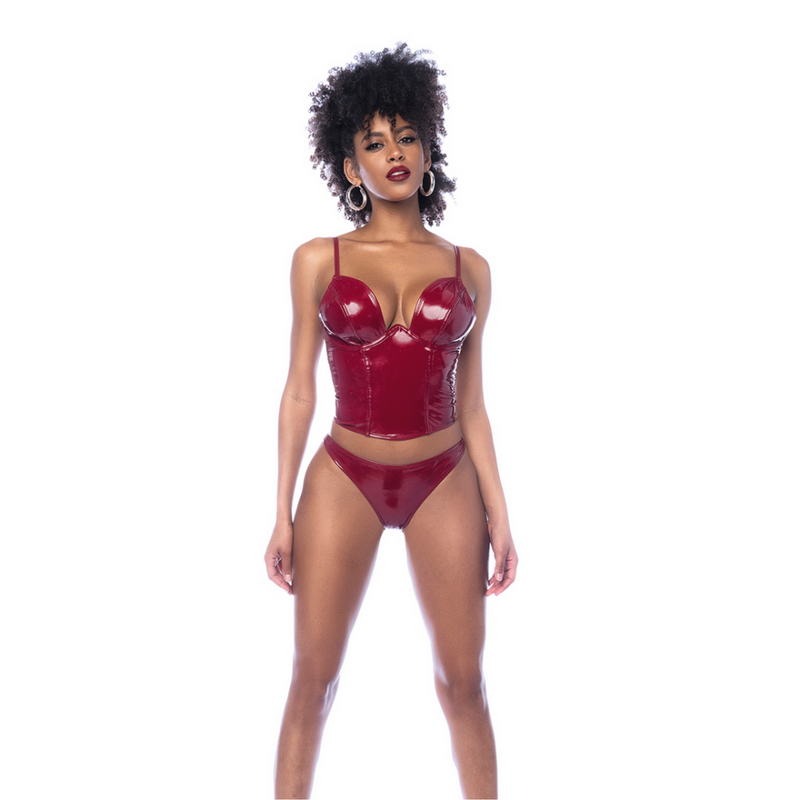 Ensemble Bustier Deux Pièces - XL - Rouge Vin Brillant