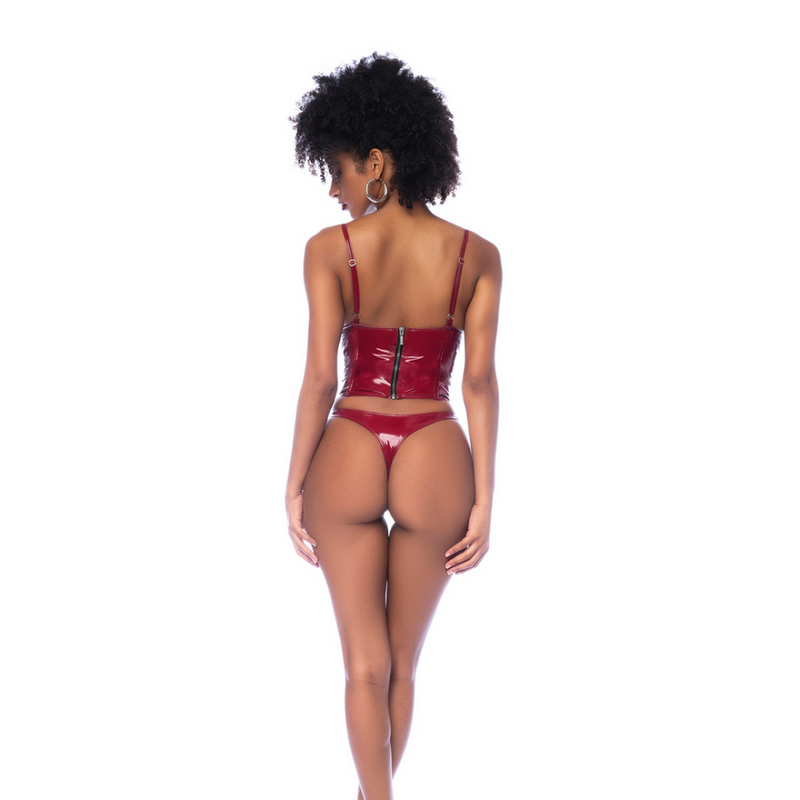 Ensemble Bustier Deux Pièces - XL - Rouge Vin Brillant