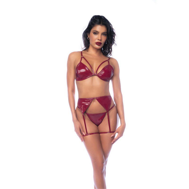 Ensemble de soutien-gorge trois pièces - XL - Rouge vin brillant