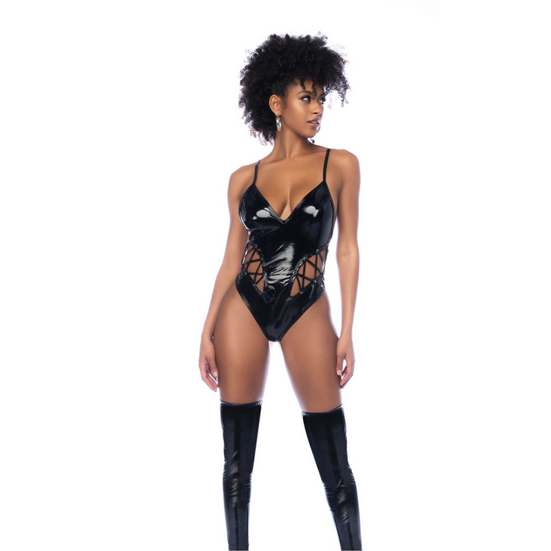 Body à lacets avec décolleté plongeant - L - Noir brillant