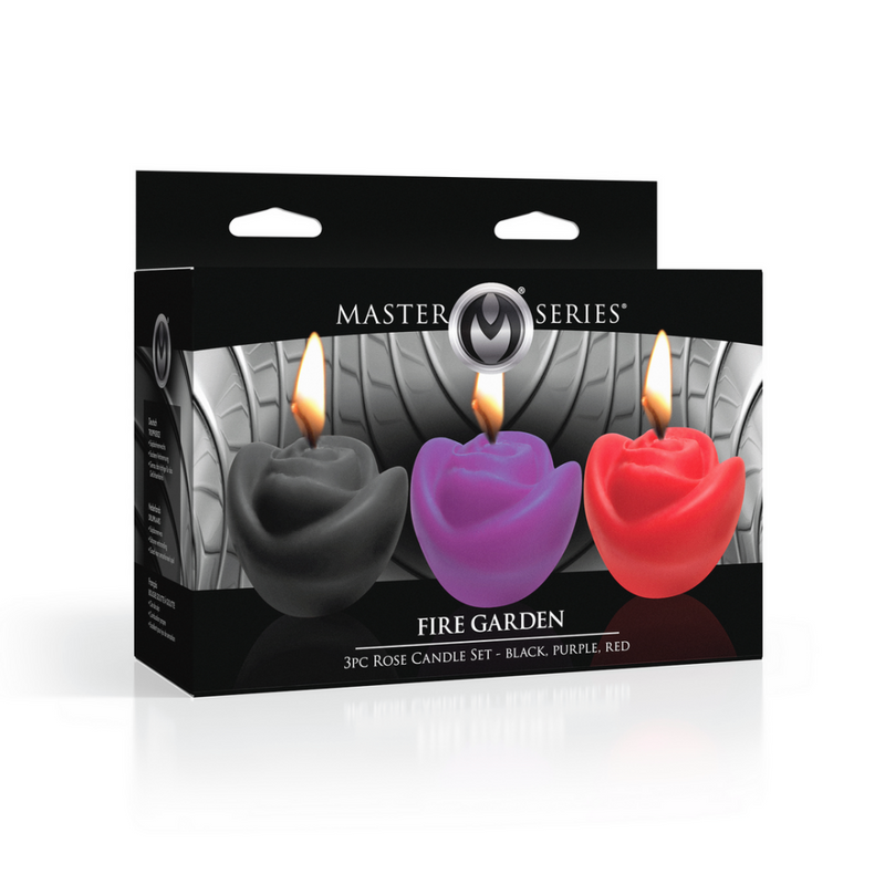 Ensemble de bougies Fire Garden Rose - 3 pièces - Noir/Violet/Rouge