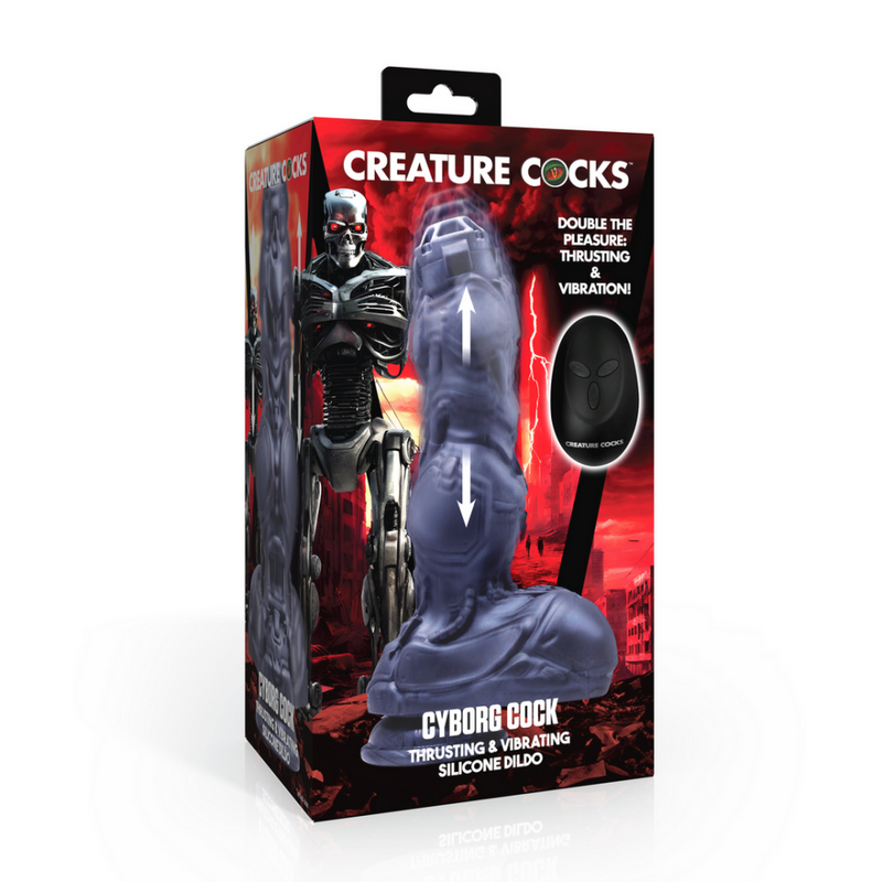 Cyborg Cock - Dildo de Silicona con Movimiento y Vibración - Plata