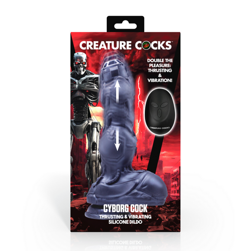 Cyborg Cock - Dildo de Silicona con Movimiento y Vibración - Plata