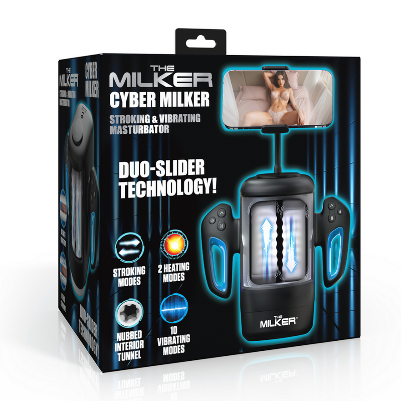Cyber Milker - Masturbateur vibrant et stimulant avec support pour téléphone - Transparent/Noir