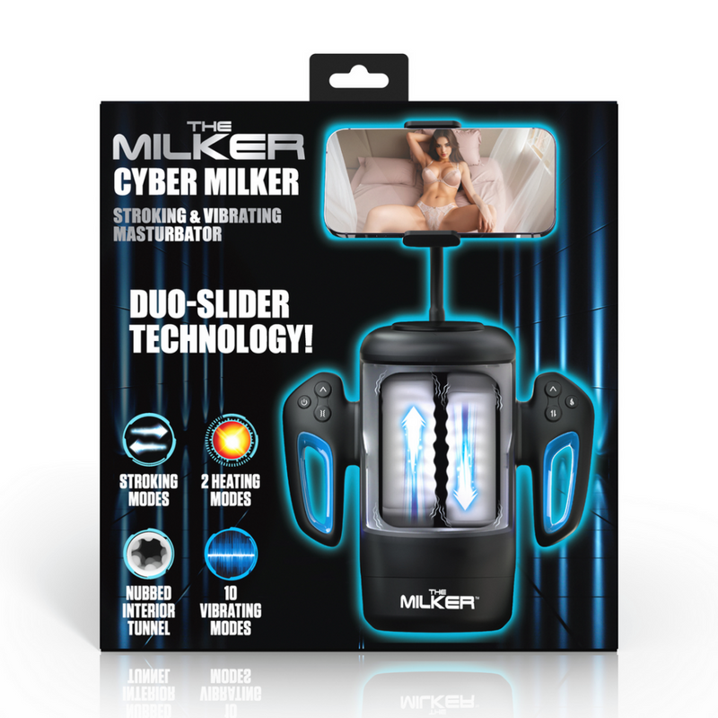 Cyber Milker - Masturbateur vibrant et stimulant avec support pour téléphone - Transparent/Noir