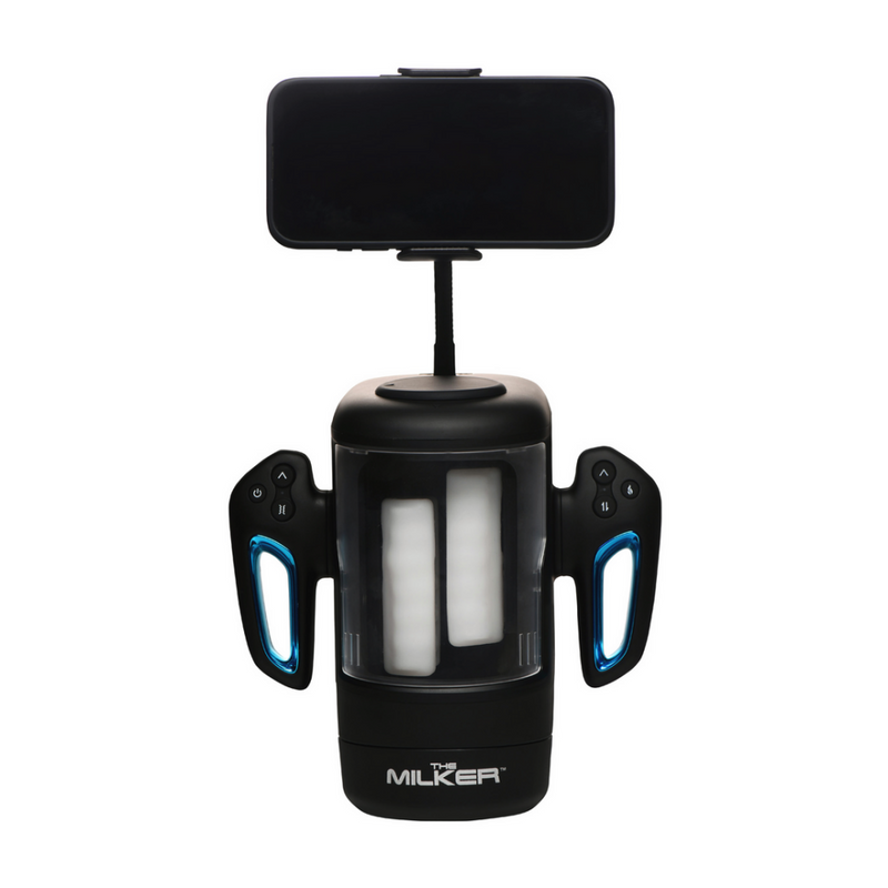 Cyber Milker - Masturbateur vibrant et stimulant avec support pour téléphone - Transparent/Noir