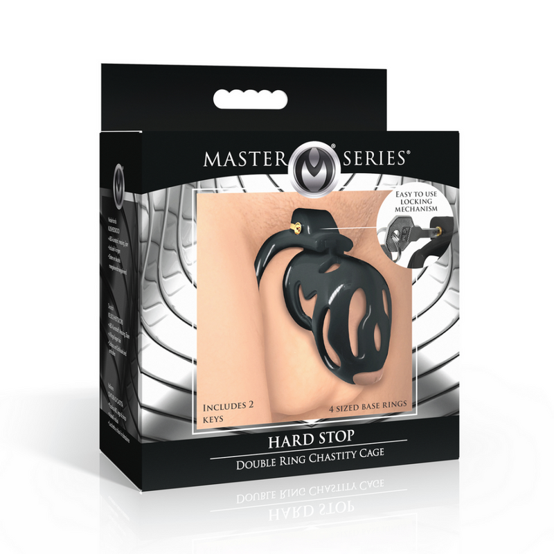 Hard Stop - Jaula de Castidad de Doble Anillo - Negra