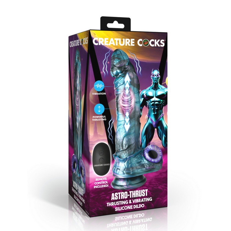 Astro-Thrust - Dildo de Silicona con Movimiento y Vibración - Azul/Púrpura