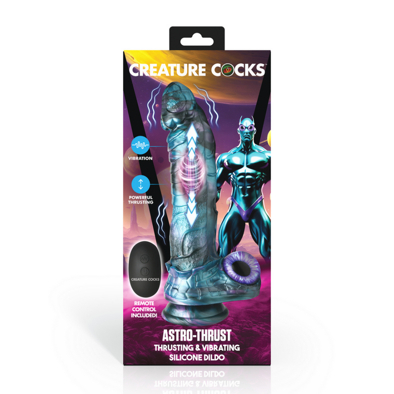 Astro-Thrust - Dildo de Silicona con Movimiento y Vibración - Azul/Púrpura
