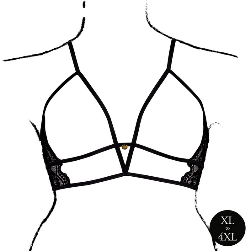 Soutien-gorge triangle à bonnets ouverts avec dentelle et curseurs réglables - Noir