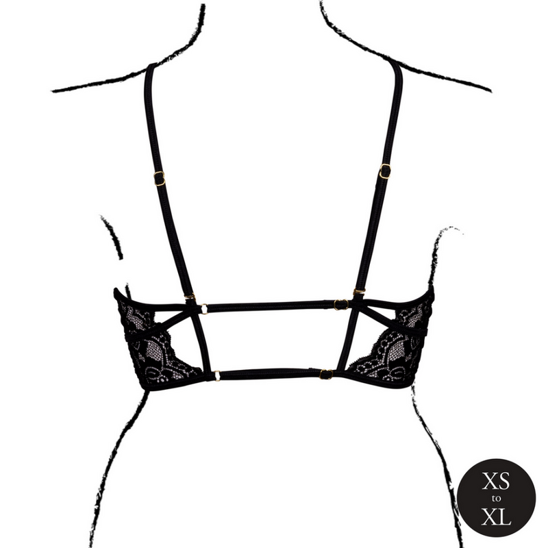 Soutien-gorge triangle à bonnets ouverts avec dentelle et curseurs réglables - Noir