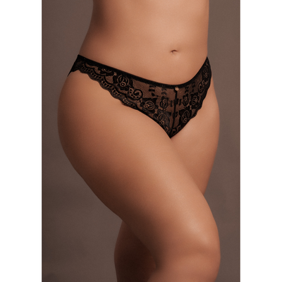 Zoé - Slip en dentelle élastique avec lacets au dos et détails dorés - Grande taille