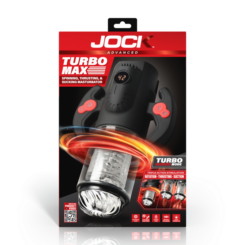 Turbo Max - Masturbateur avec rotation, poussée et aspiration - Transparent/Noir