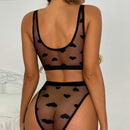 Ensemble en dentelle transparente en deux pièces - S/M - Noir