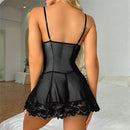 Babydoll en dentelle et mesh avec string - S/M - Noir